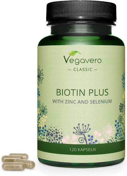 Biotin Vegavero® | with Zinc & Selenium | NO Additives | Hair Growth Supplement | 120 Vegan Capsules | Nails & Skin Support* for Men & Women