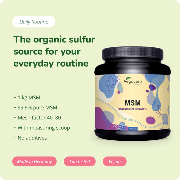 Vegavero Pure MSM Powder 1 kg Tub  Distilled Organic Sulphur | NO Additives and Non GMO Lab Tested  2000 mg Per Day Vegan