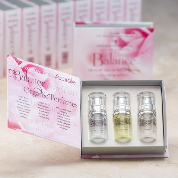 Acorelle Perfume Organic Trio Balance Silky Rose, Vanilla Blossom and Absolu Tiare (10ml each)