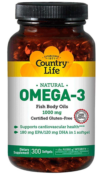 Country Life Omega-3 Fish Body Oils 1000 mg, 300-Count