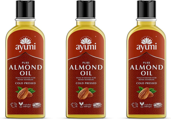 Ayumi Pure Almond Oil, Rich in Fatty Acids to Keep Skin Protected From Dryness & Wrinkles, Alleviates Dry Hair & Scalp Conditions - 3 x 150ml