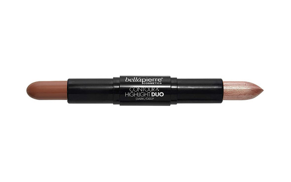 bellapierre Contour and Highlight Duo | Portable Contour and Highlight Stick for a Shimmering Sculpted Look | Lightweight Non-Toxic and Paraben Free Formula | 0.3 Oz - (Dark/Deep)