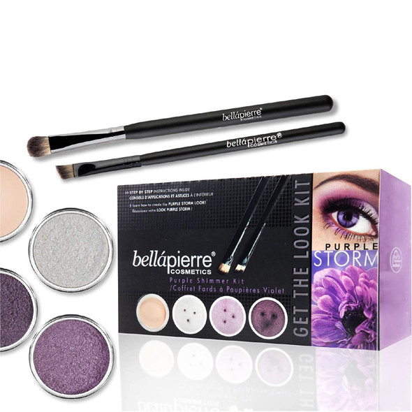 bellapierre Get the Look Kit | Mineral Shimmer Powder, Makeup Base, and Brush Set | 7 Beautiful Looks | Non-Toxic and Paraben Free | Oil and Cruelty Free | Long Lasting Formulas - Purple Storm