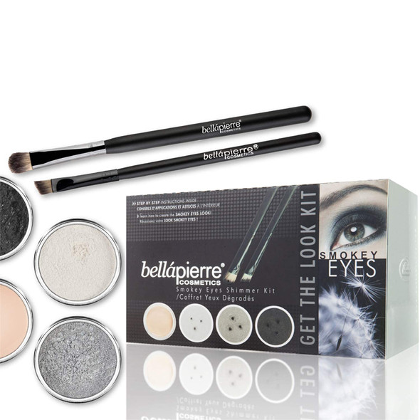 bellapierre Get the Look Kit | Mineral Shimmer Powder, Makeup Base, and Brush Set | 7 Beautiful Looks | Non-Toxic and Paraben Free | Oil and Cruelty Free | Long Lasting Formulas - Smokey Eyes