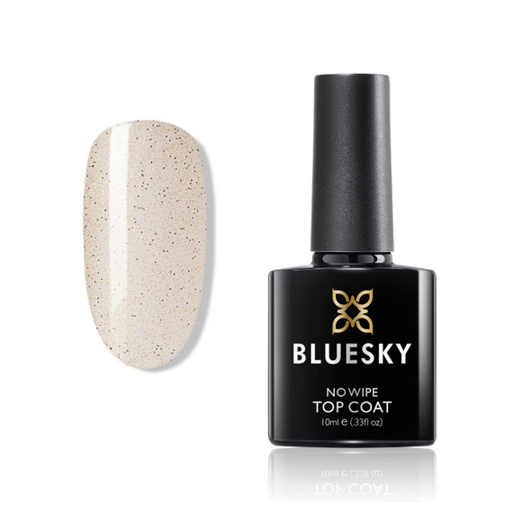 BLUESKY Gel Top Coat with Black and Gold Spotted Like Sandy Sugar Effect Dry Fast No Wipe No Yellowing Gel Nail Polish Top Coat for Acrylic Nails, Natural Nails, Transparent, 10ml