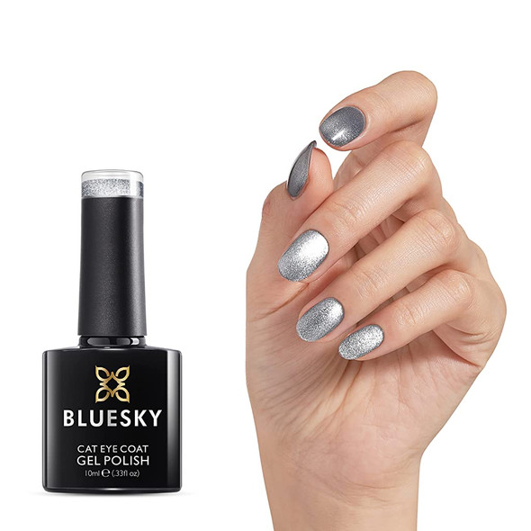 BLUESKY Magnetic Nail Polish 5D Cat Eye Gel Nail Polish, Galaxy Glitter Magic Shiny Effect, Light Gray SW05. Professional UV/LED Nail Art Manicure for Salon Designs and Home DIY.10ml/0.33fl oz.