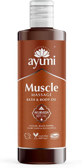 Ayumi Muscle Massage Bath & Body Oil, Soothes the Muscles Whilst Leaving Skin Feeling Refreshed, Contains a Blend of Ginger & Clary Sage - 1 x 250ml