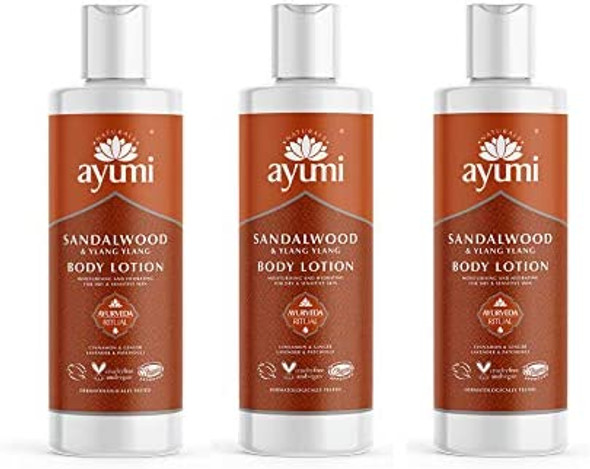 Ayumi Sandalwood & Ylang Ylang Body Lotion. Vegan, Cruelty-Free, Dermatologically-Tested, 3 x 250ml
