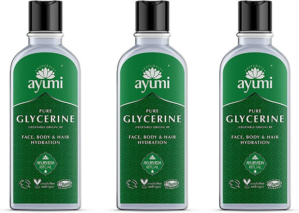 Ayumi Pure Glycerine, Locks in Skin Hydration & Attracts Water to the Skin, Prevents Dry Skin & Leaves it Feeling Smooth, Can be Used For Face Masks - 3 x 150ml