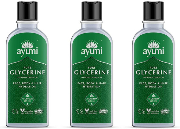 Ayumi Pure Glycerine, Locks in Skin Hydration & Attracts Water to the Skin, Prevents Dry Skin & Leaves it Feeling Smooth, Can be Used For Face Masks - 3 x 150ml