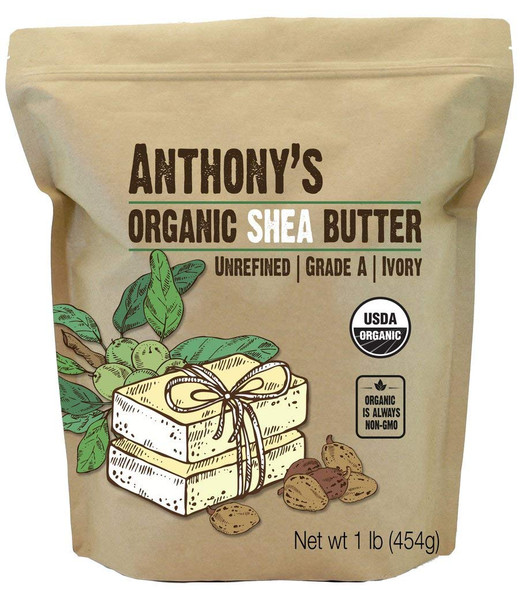 Anthony's Organic African Shea Butter, 1 lb, Unrefined, Grade A, Ivory, Raw