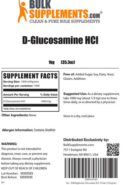 BulkSupplements.com Glucosamine HCL Powder - Glucosamine Chondroitin - Supplements for Men Bodybuilding - Joint and Knee Supplements (1 Kilogram)