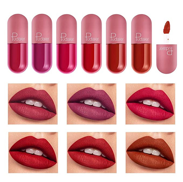 6 Pcs/Set Matte Velvet Lipgloss Waterproof Matte Mist Liquid Lipstick Capsule Lip Gloss Lip Makeup Set