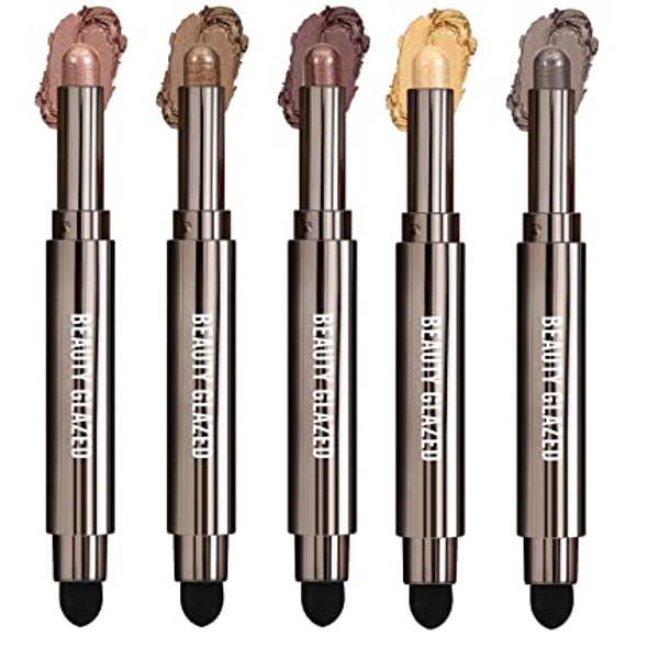 Beauty Glazed 6PCS Cream Eyeshadow Stick Sets Matte Shimmer Cream Eyeshadow Pencil Crayon Eye Brightener Stick Eyebrow Pen Eyeliner, One Step Eye Makeup