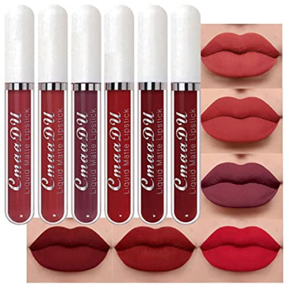 CAKAILA 6-pack Of Lipsticks Matte Non-stick Lip Gloss,Lip Stain Makeup 24 Hours Waterproof Dark Red Matte Lip Gloss For Women Velvety Long Lasting High Pigmented Lipgloss Kit