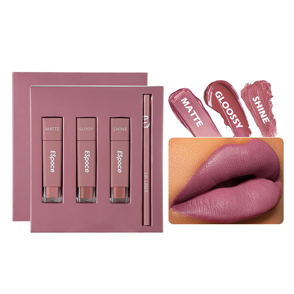 Lip Glaze Lip Liner Lip Gloss Matte Pearlescent Long-lasting Moisturizing Lip Gloss Lipstick 4 In 1 Set