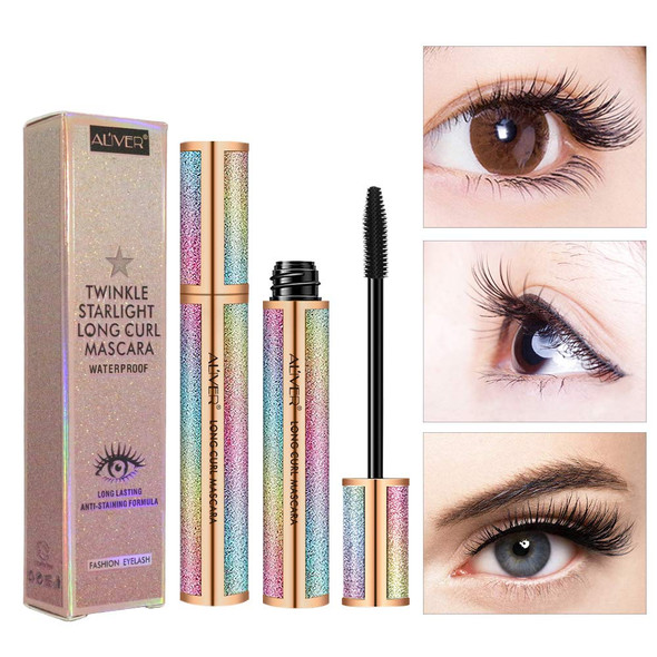 Organic Mascara And Eyeliner Set, Silk Fiber Mascara Waterproof Luxurious Longer Thicker Eyelashes Makeup