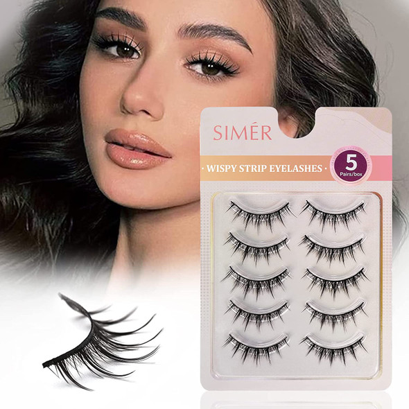 SIMER Manga Lashes Natural Look C Curl Wispy Mink Lashes 12mm 5 Pairs Strip False Eyelashes For Eyelash Extension