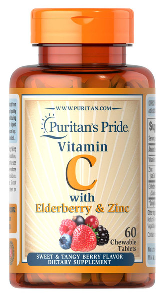 Puritan'S Pride Vitamin C With Elderberry & Zinc For Immune System Support Chewables 60 Count (Pack Of 1)