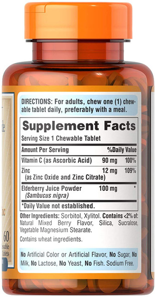 Puritan'S Pride Vitamin C With Elderberry & Zinc For Immune System Support Chewables 60 Count (Pack Of 1)