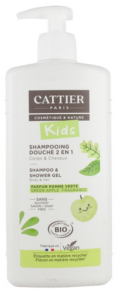 Cattier Kids Shampoo and Shower Gel Green Apple Fragrance Organic 500ml