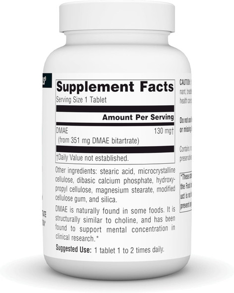 Source Naturals Dmae, Dimethylaminoethanol Bitartrate - Supports Mental Concentration - 100 Tablets