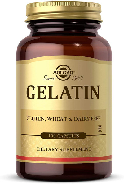 Solgar Gelatin 1680 mg, 100 Capsules - Natural Gelatin - Supports Bone, Joint & Skin Health - Gluten Free, Dairy Free - 33 Servings