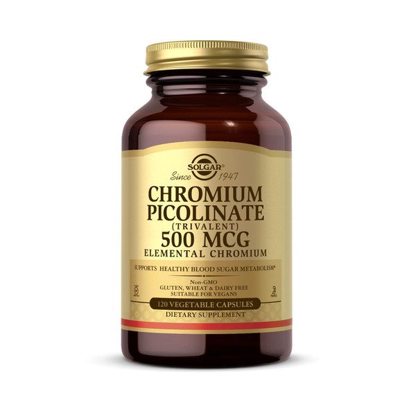 Solgar Chromium Picolinate 500 mcg, 120 Vegetable Capsules - Supports Energy - Supports Healthy Blood Sugar Metabolism - Vegan, Gluten Free, Dairy Free, Kosher - 120 Servings