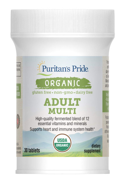 Puritan's Pride Organic Adult Multivitamins with Zinc, 30 Tablets