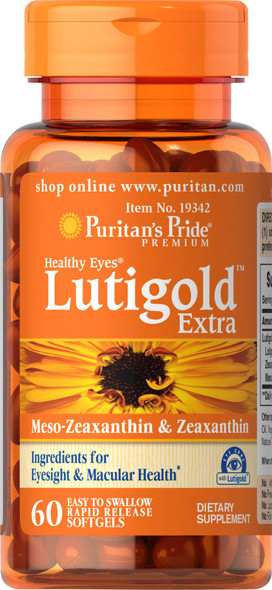Puritan's Pride Healthy Eyes Lutigold Extra - 60 Soft Gels - Lutein with Meso-zeaxanthin and Zeaxanthin