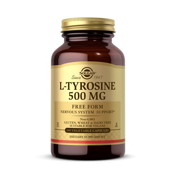 Solgar L-Tyrosine 500 mg, 100 Vegetable Capsules - Brain & Nervous System Support - Vegan, Gluten Free, Dairy Free, Kosher - 100 Servings