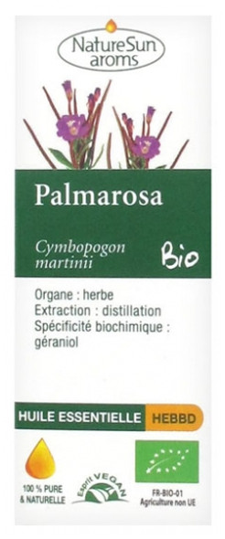 NatureSun Aroms Organic Essential Oil Palmarosa (Cymbopogon Martinii) 10ml