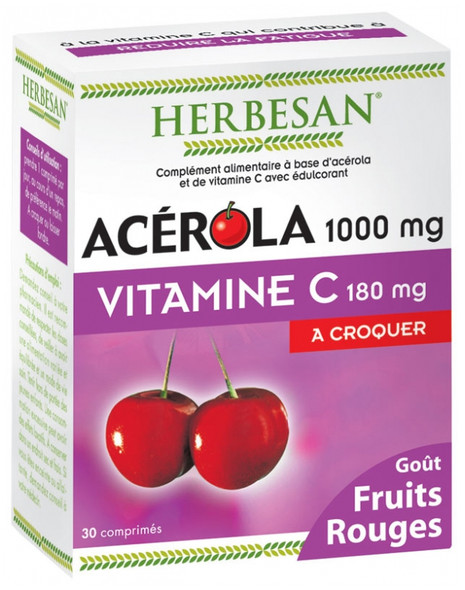 Herbesan Acerola 1000mg Vitamin C 180mg to Crunch 30 Tablets