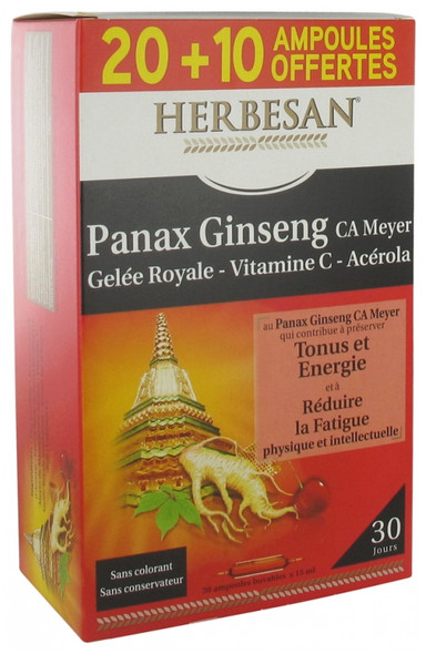 Herbesan Panax Ginseng CA Meyer Royal Jelly Vitamin C Acerola 20 Phials + 10 Free Phials