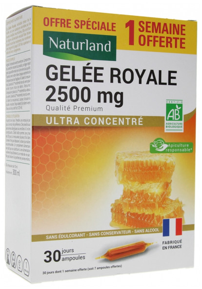 Naturland Royal Jelly 2500mg Organic 30 Phials of 10ml Including 7 Phials Free