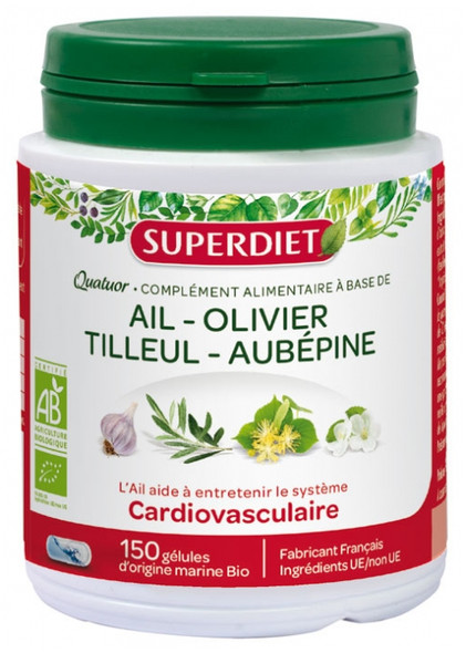 Superdiet Organic Garlic Quatuor Cardiovascular 150 Capsules