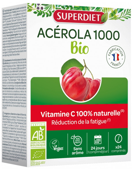 Superdiet Acerola 1000 Organic 24 Breakable Tablets to Crunch