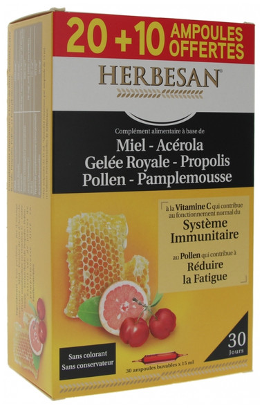 Herbesan Honey Royal Jelly Acerola Pollen Grapefruit Propolis 20 Phials + 10 Free