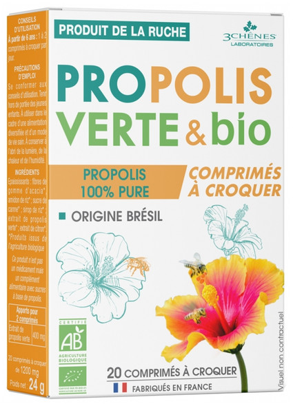 Les 3 Chenes Propolis Verte & Organic 20 Chewable Tablets