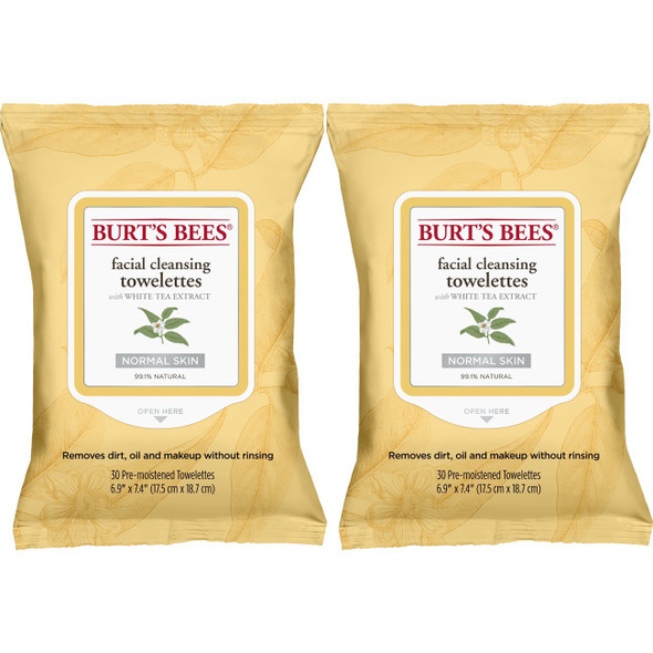 Burt's Bees Facial Cleansing Towelettes for Normal Skin with White Tea Extract, 60 Count
