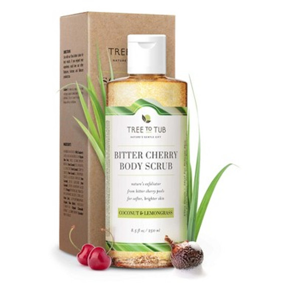 Tree To Tub, Natural Exfoliating Bitter Cherry Body Scrub for Soft, Supple Skin - Coconut & Lemongrass (8.5 fl oz)