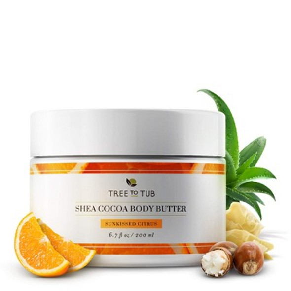 Tree To Tub, Shea Butter Moisturizing Body Butter Cream, Non-Greasy, Hydrating for Dry, Sensitive Skin, Citrus, 6.7 fl oz (200 ml)