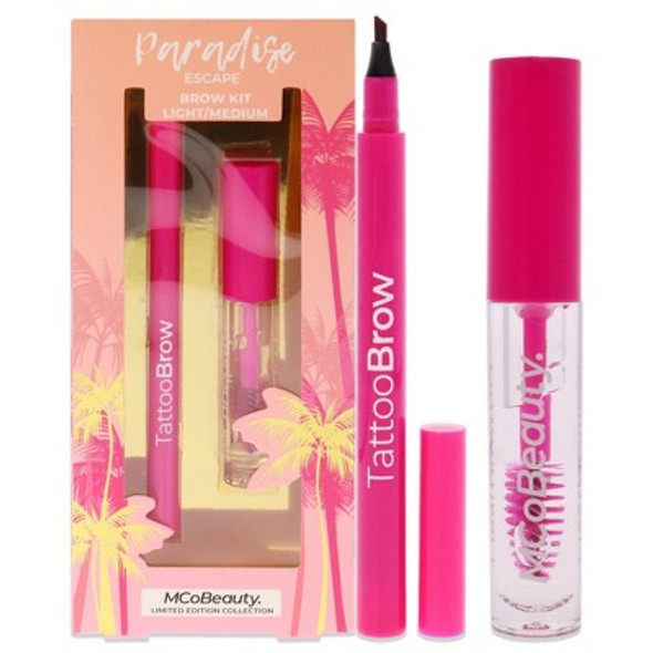 Paradise Escape Brow Kit by MCoBeauty for Women - 2 Pc 0.05oz Tatto Brown Light-Medium, 0.08oz Clear Brow Gel