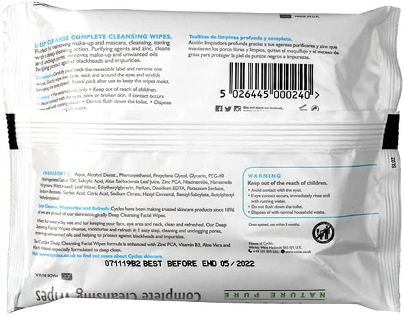 Cyclax Nature Pure Deep Cleanse Complete Cleansing Wipes 25's (Pack of 4)