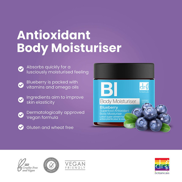 Dr Botanicals Blueberry Superfood Antioxidant Body Moisturiser with Vitamins & Antioxidants 60ml/2.02 Fl Oz