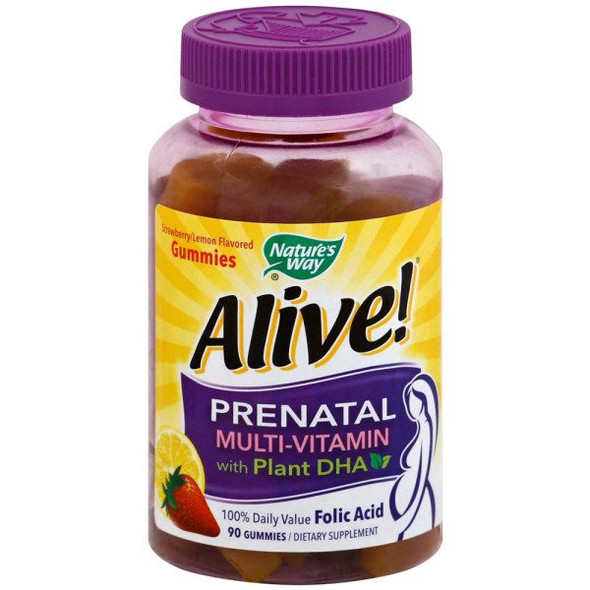 Nature's Way Prenatal Multi-Vitamin Gummies with Plant DHA, Strawberry/Lemon Flavored 90 ea (1 Pack)