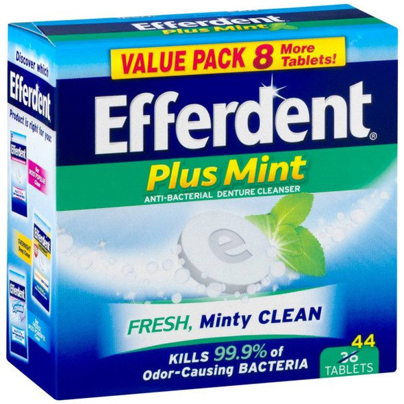 Efferdent Plus Mint Anti-Bacterial Denture Cleanser Tablets 44 ea (1 Pack)