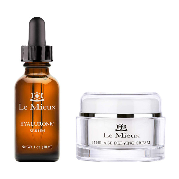 Le Mieux Luxury Skincare Set - Hyaluronic Serum + 24 Hour Age-Defying Cream - 2-Piece Hydrating Facial Skincare Set with Hyaluronic Acid (2-Piece Set)