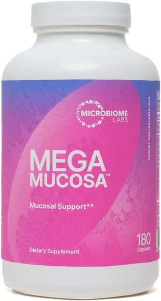 Microbiome Labs MegaMucosa - Mucosal Support Supplement for Digestive Health - L Proline & L Cysteine Support Healthy Gut Biome (180 Capsules)