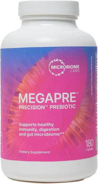 Microbiome Labs MegaPre Prebiotic Blend - Clinically Tested Oligosaccharides Fiber to Support Immune Health, Digestion & Gut Barrier - Prebiotics Supplement for Women & Men (180 Capsules)